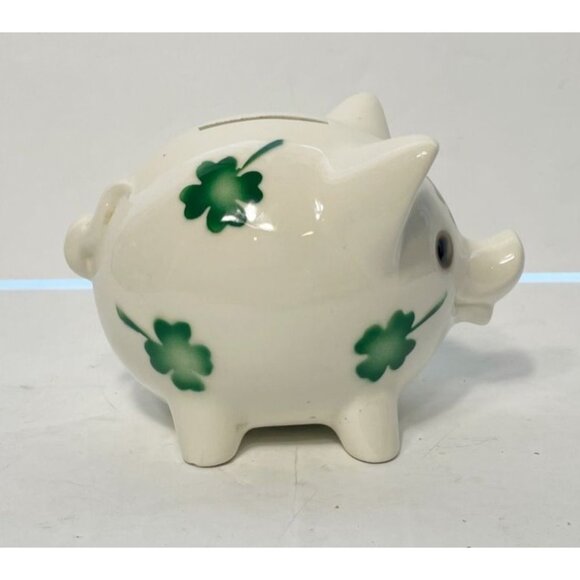 Goebel Germany White Ceramic Piggy Bank With Shamrock Design & Glass Eyes NO KEY - Picture 5 of 9
